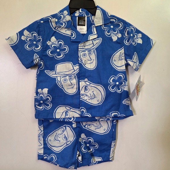 Disney Pixar Other - Disney Pixar Toy Story Woody Blue Tropical Resort Shirt and Shorts Set 12M NEW
